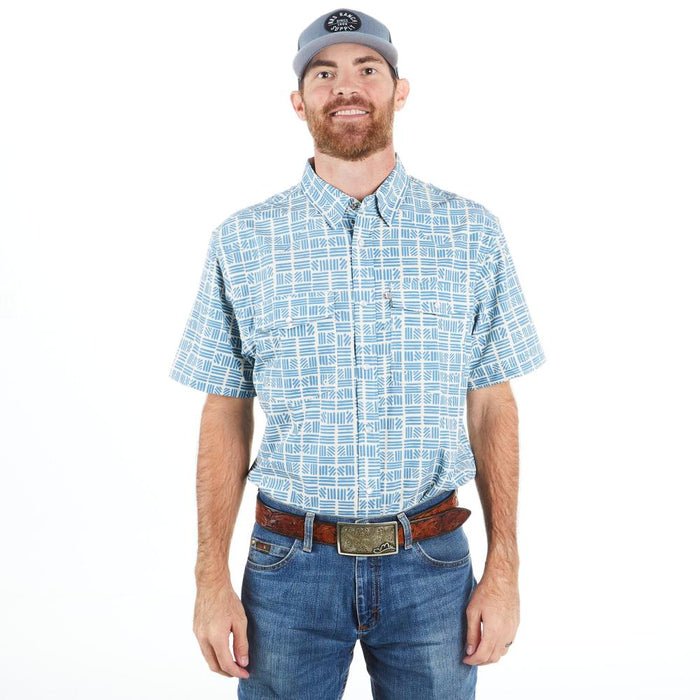 Men's Textured Blue Stripe Snap Shirt