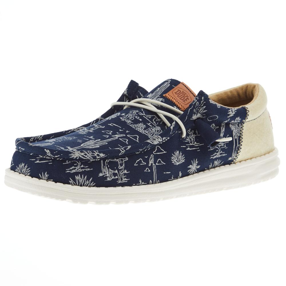 HEYDUDE Men's Wally Funk Shoes - Desert Landscape Print, Canvas Slip-On Loafers With Elastic Laces