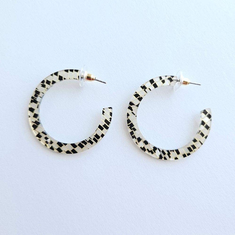 Camry Black Shimmer Check Hoop Earring