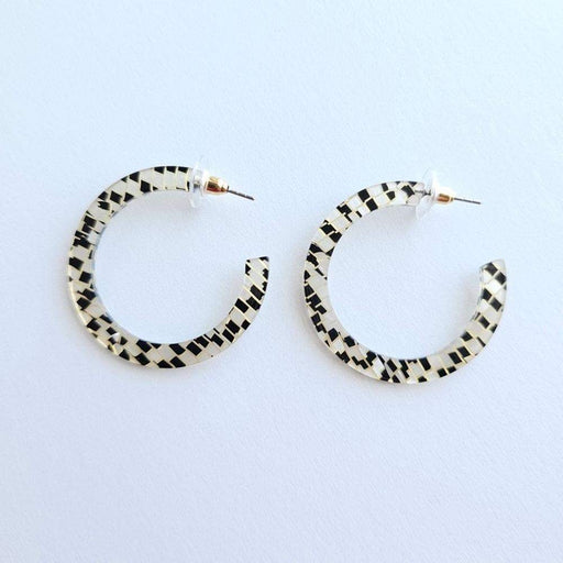 Camry Black Shimmer Check Hoop Earring