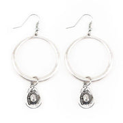 West And Company Silver Cowboy Hat Charm Hoop Earrings