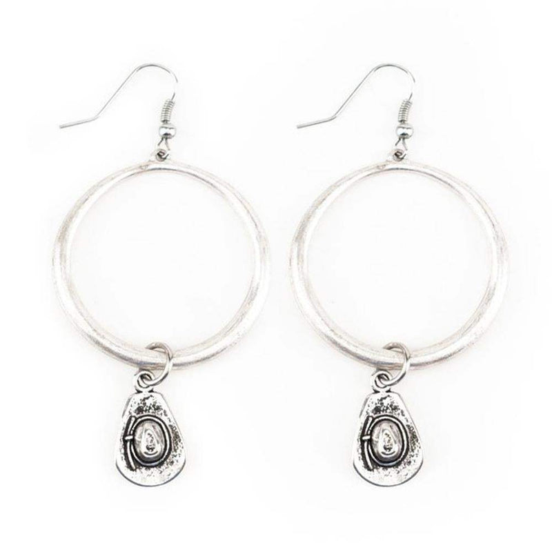 West And Company Silver Cowboy Hat Charm Hoop Earrings