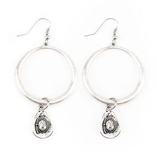 West And Company Silver Cowboy Hat Charm Hoop Earrings