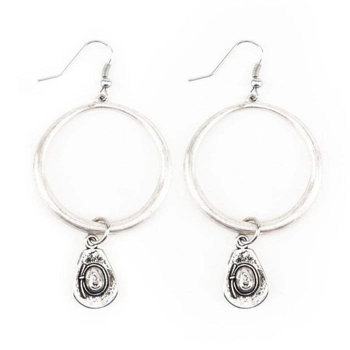 West And Company Silver Cowboy Hat Charm Hoop Earrings