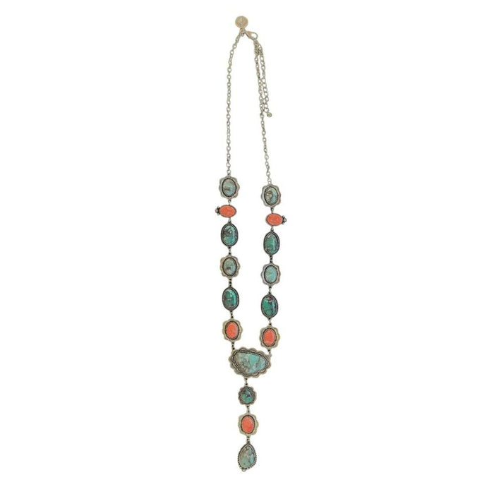 Multi-Colored Stone Concho Lariat Necklace