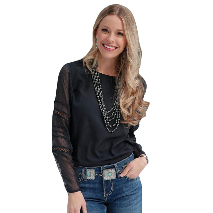 Cruel Denim Womens Black Georgette Long Sleeve Blouse