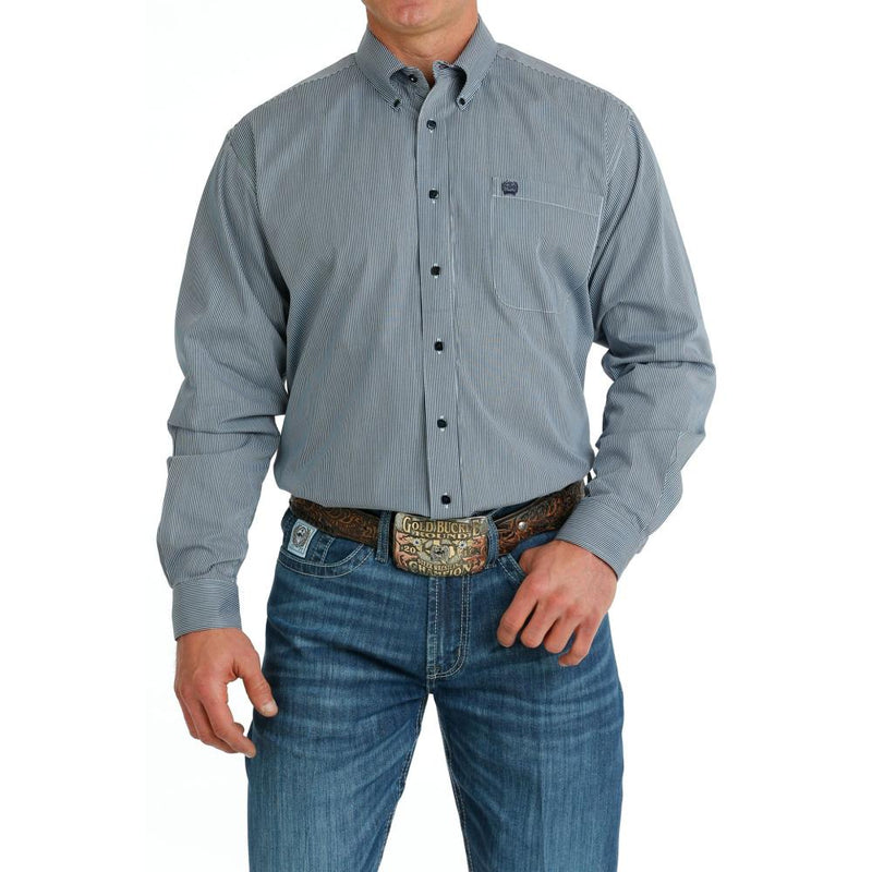Mens Long Sleeve Blue Stripe Shirt
