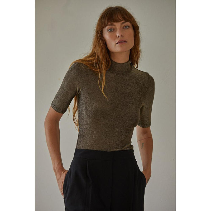 Women's Gold and Black Metallic Top