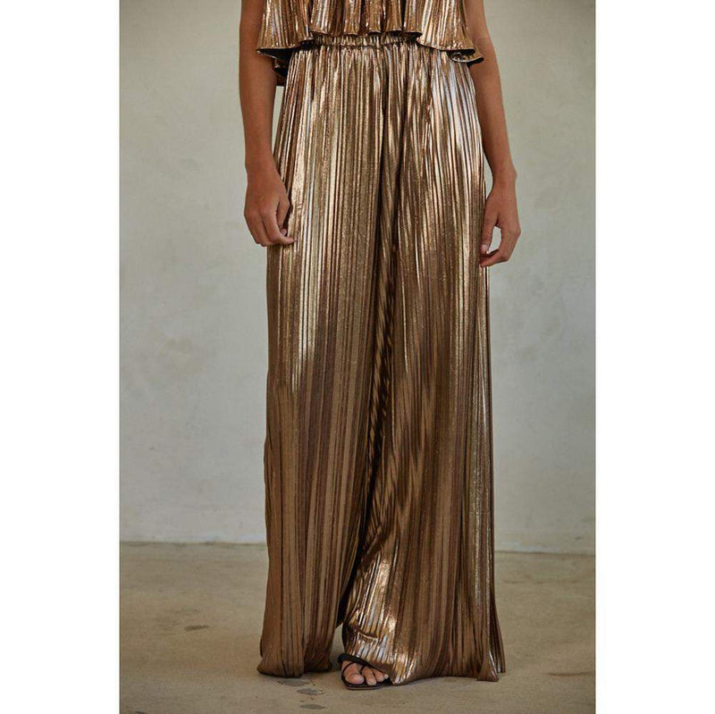 Women's Bronze Accordion Wide Leg Pants