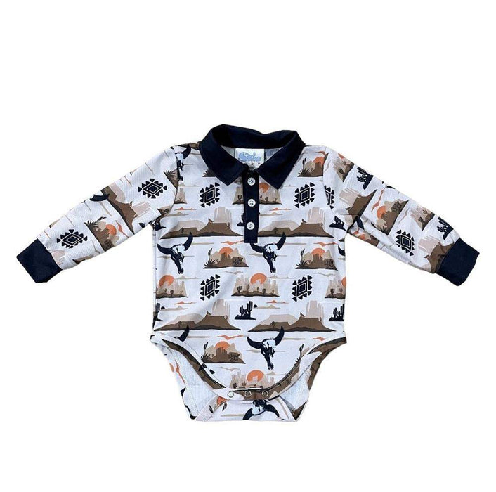 Shea Baby Boy's Desert Sky Long Sleeve Polo Onesie