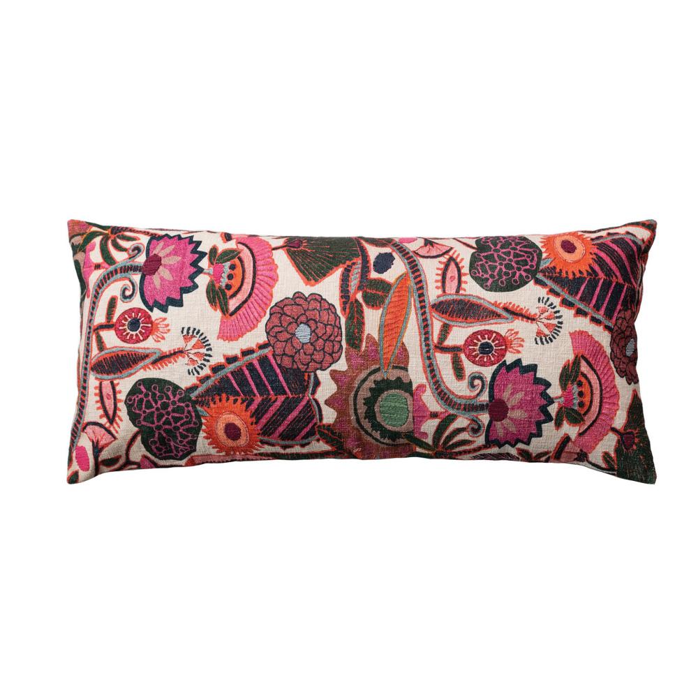 Creative CoOp Floral Embroidered Lumbar Pillow — NRS