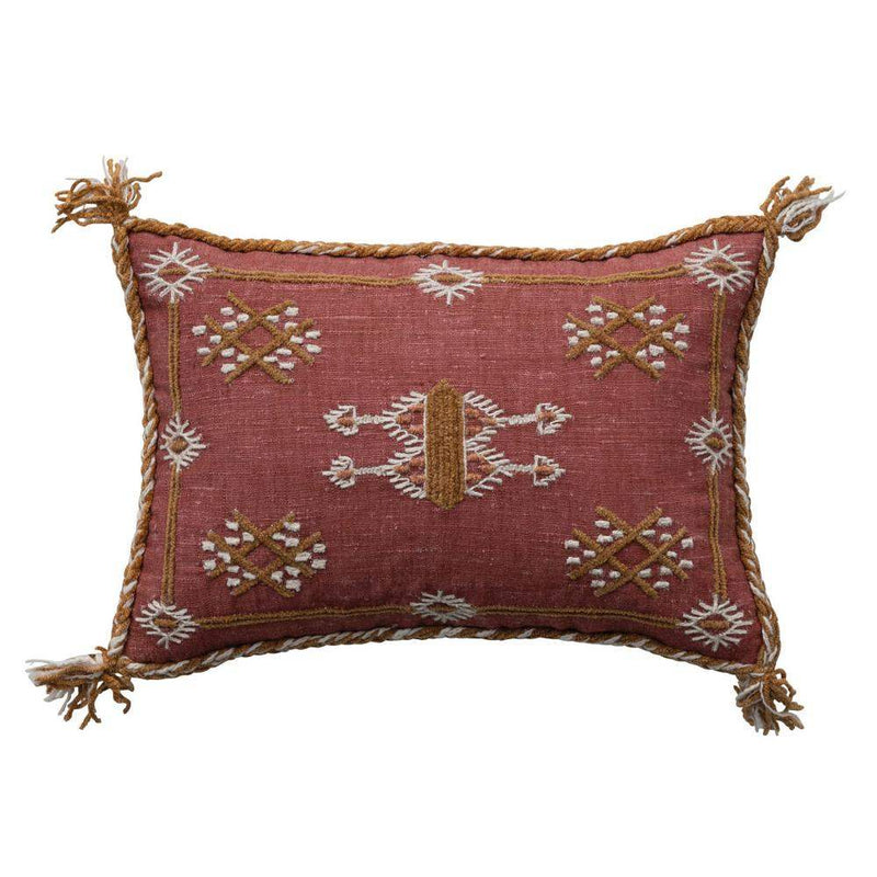 Embroidered Accent Pillow with Tassels
