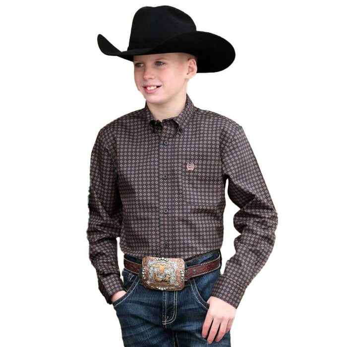 Cinch Boy's Brown Geometric Print Button Down Shirt