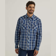 Wrangler Men's Navy Plaid Fashion Snap Shirt
