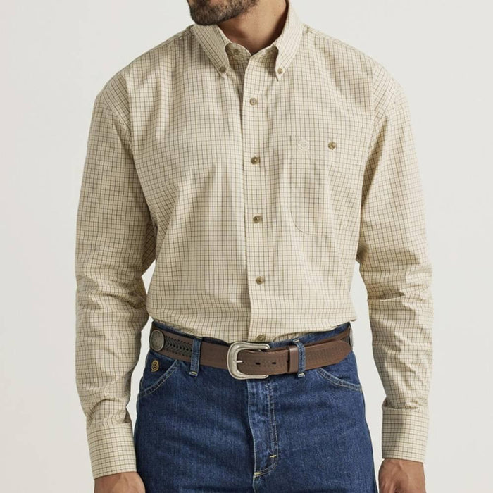 Men's George Strait Tan Plaid Button Down Shirt