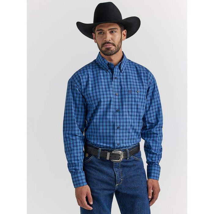 Wrangler Men's George Strait Blue Print Button Down Shirt
