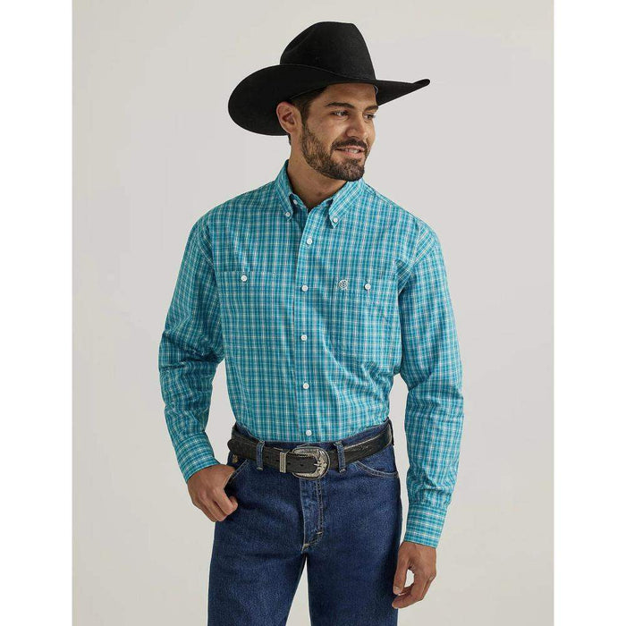 Men's George Strait Teal Plaid Button Down Shirt
