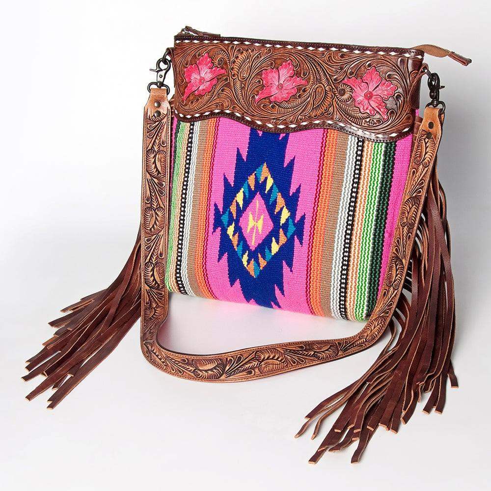 American Darling Pink Saddle Blanket Tooled Leather Bag