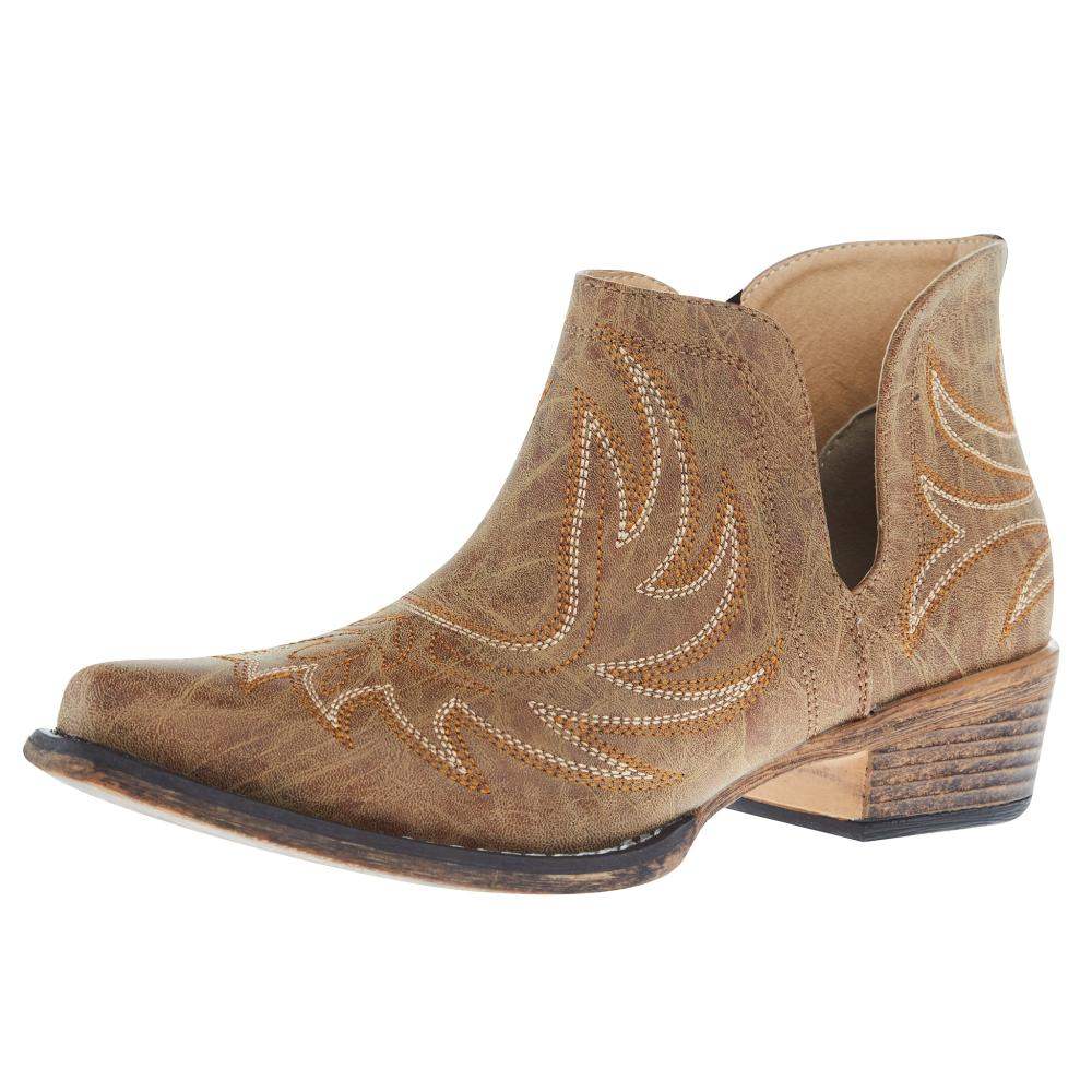 Roper Footwear Women's Ava Tan Faux Leather Snip Toe Bootie