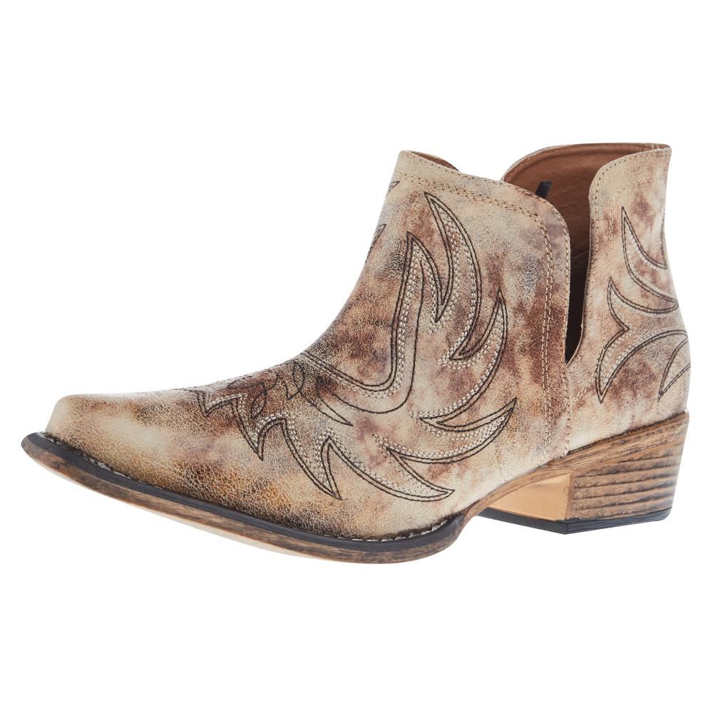 Roper Footwear Women's Ava Tan Faux Leather w/ Western Stitch Snip Toe