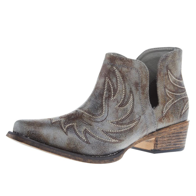 Women's Ava Grey Faux Leather w/ Western Stitch Snip Toe Bootie