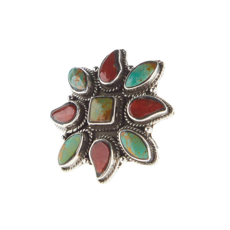 Paige Wallace Adjustable Coral and Turquoise Swirl Ring