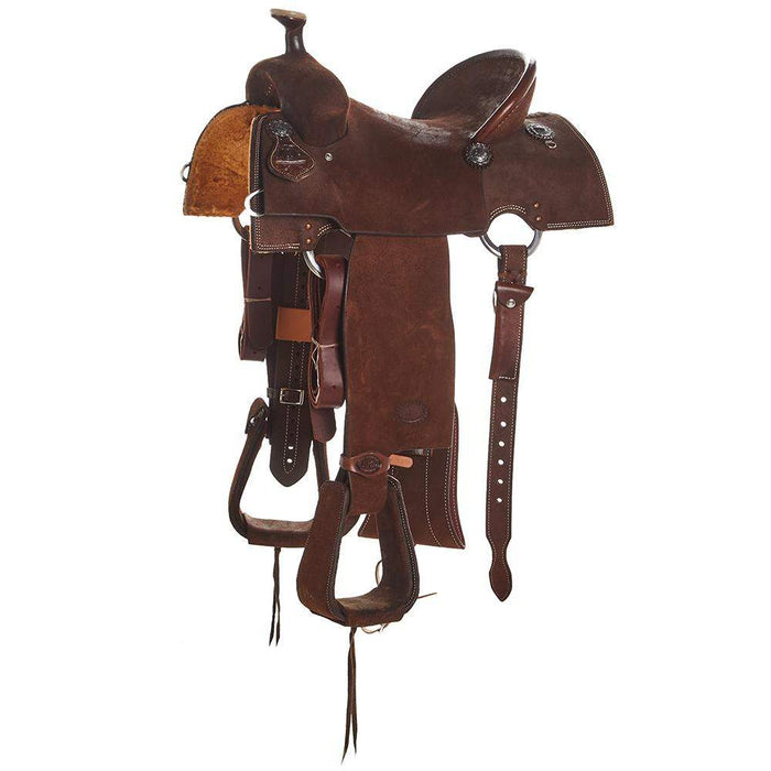 Nrs Competitors Chocolate Roughout Team Roping Saddle with Single Square Skirt