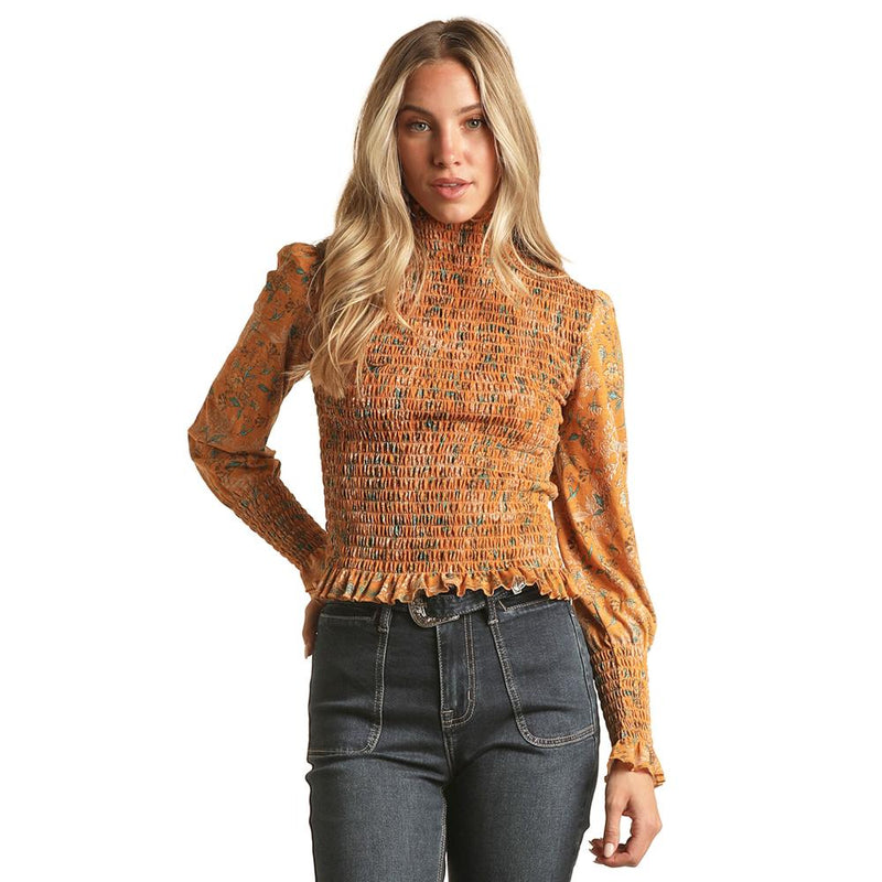 Women's Smocked Long Sleeve Top