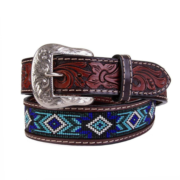 Boy's Floral Tooled Beaded Belt