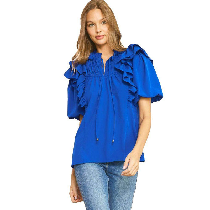 Entro Womens Royal Ruffle Top
