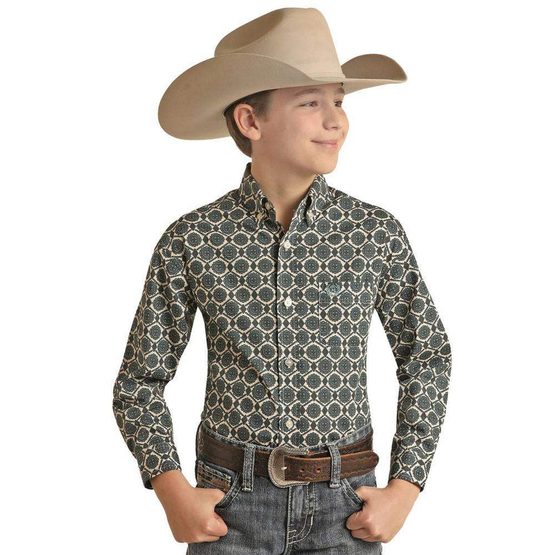 Panhandle Boy's Medallion Print Button Down Shirt