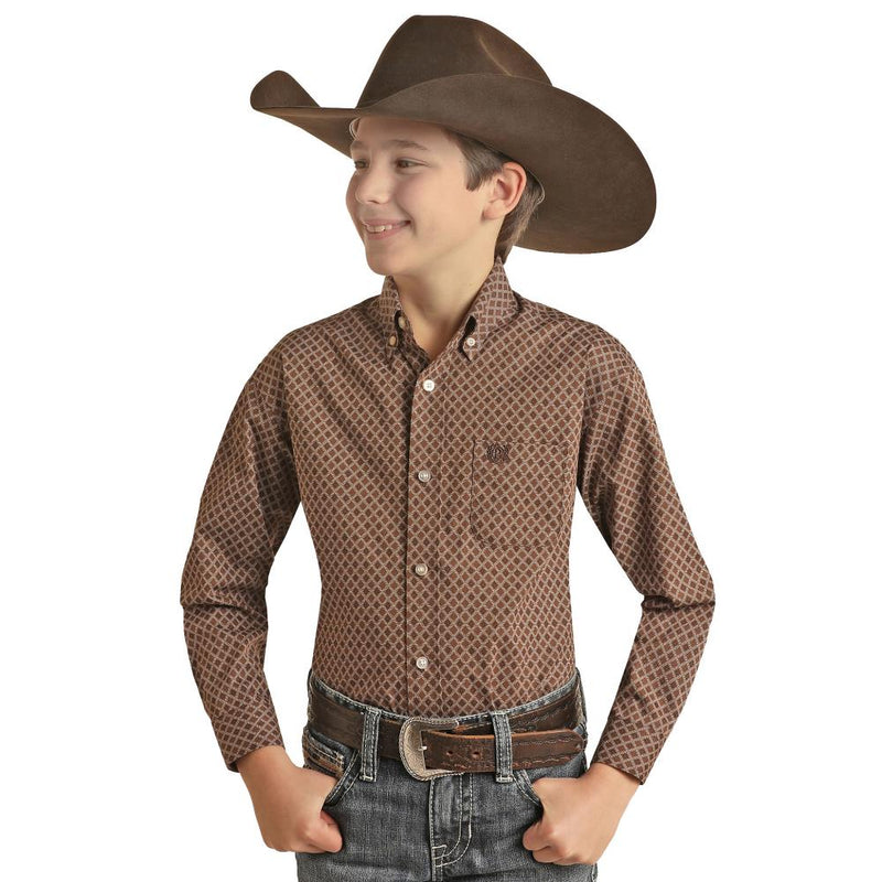 Boy's Diamond Print Button Down Shirt