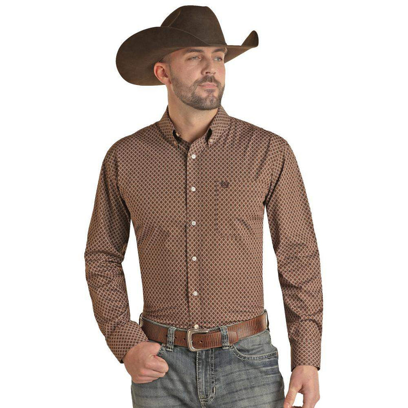 Panhandle Men's Diamond Print Button Down Shirt