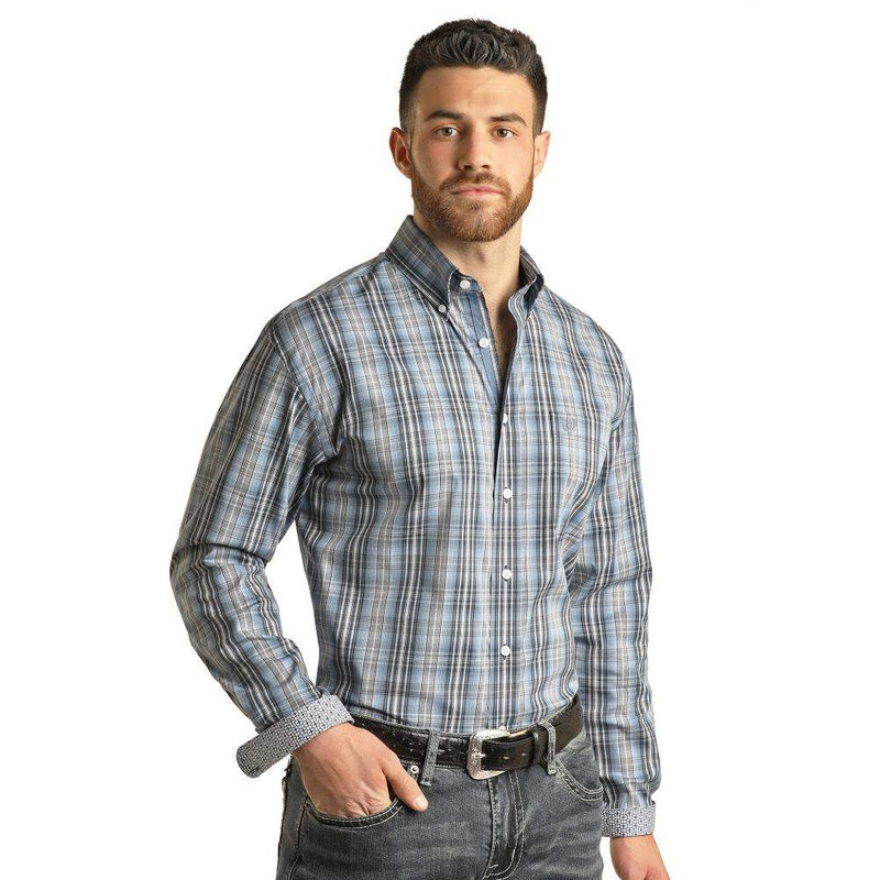 Men's Blue Plaid Button Down Shirt