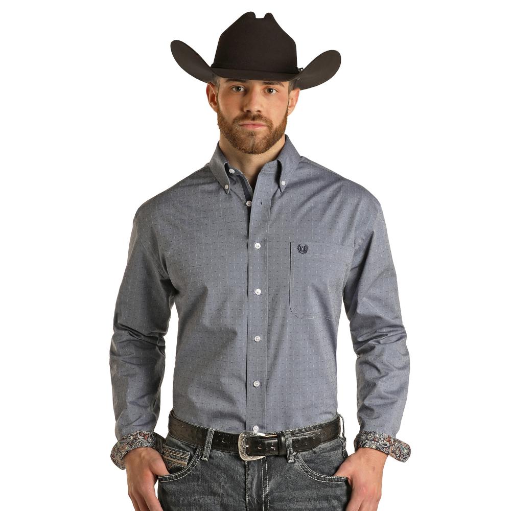 Panhandle Men's Solid Dobby Button Down Shirt