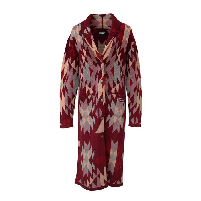 Hooey Women's Burgundy Aztec Sweater Knit Duster