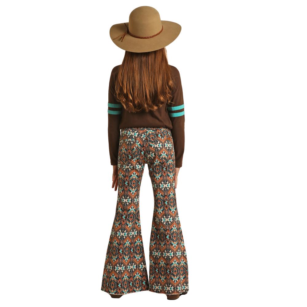 Rock & Roll Girls Tan Aztec Bell Bottom Jeans