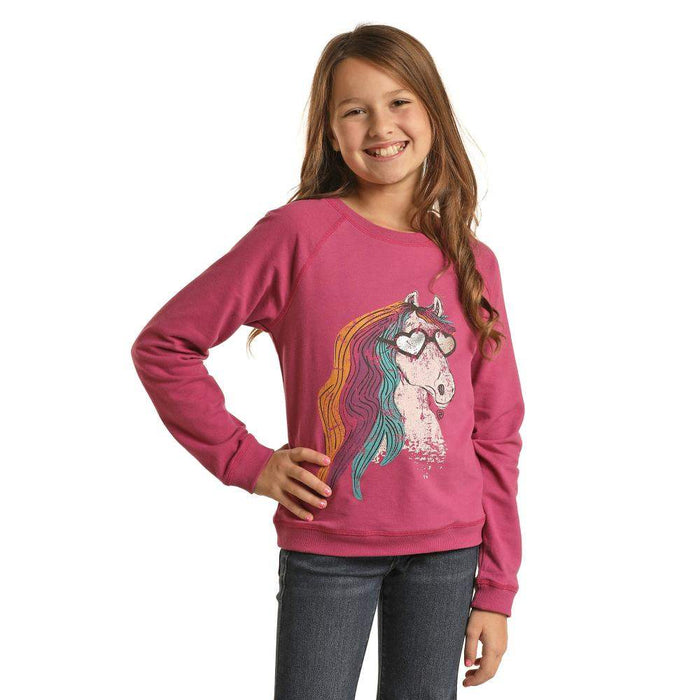 Girl's Long Sleeve Horse Graphic Pullover