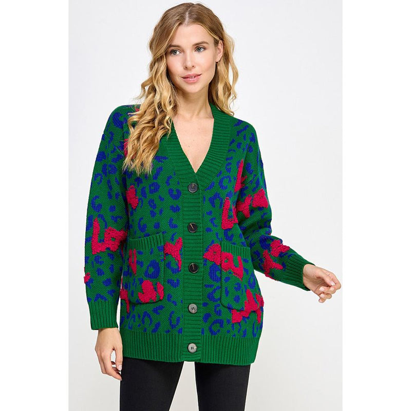 Women's Animal Print Jacquard Sweater Cardigan