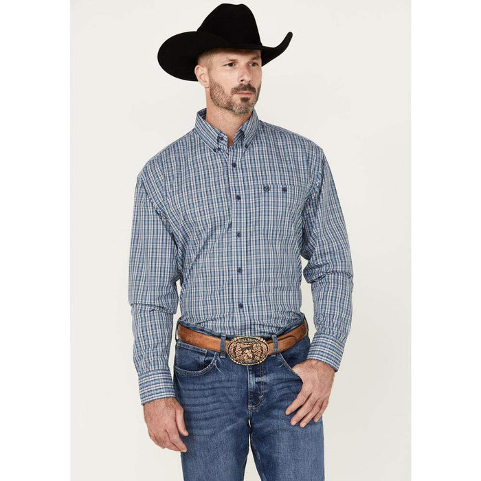 Wrangler Men's Classic Blue Plaid Button Down Shirt