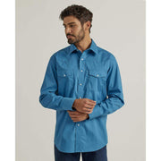 Wrangler Men's Wrinkle Resist Blue Solid Snap Shirt