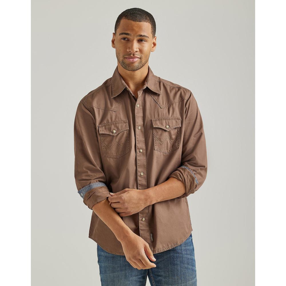 Wrangler Men's Retro Premium Brown Button Down Shirt