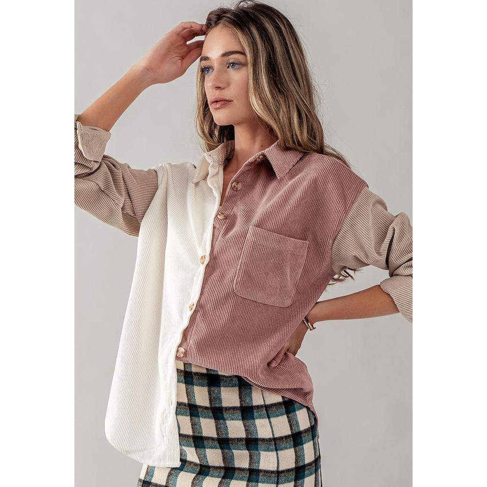 Color Block Long Sleeve Shacket