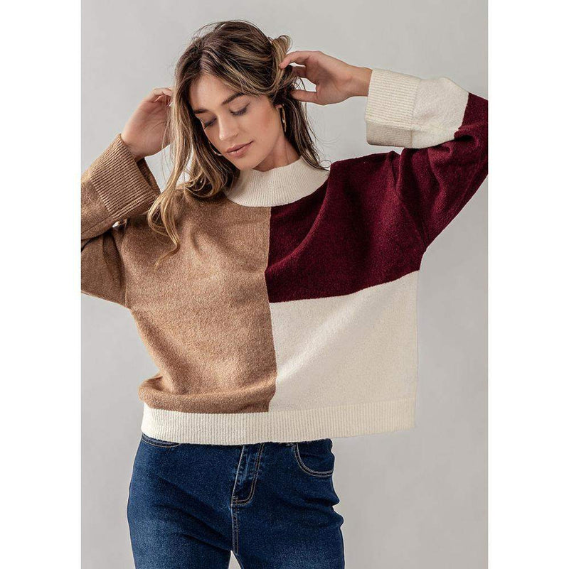 Trend:Notes Women's Color Block Drop Shoulder Knit Sweater