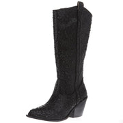 Women`s Glitzy Black Rhinestones Fashion Boot