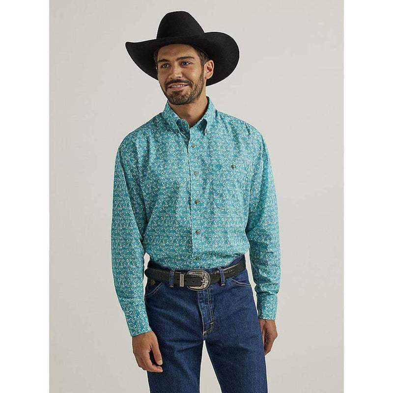 Men George Strait Teal Paisley Shirt