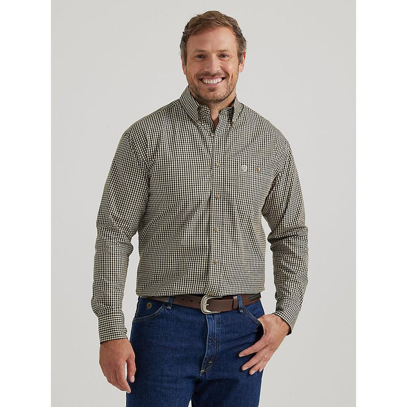 Men's George Strait Tan Plaid Button Down Shirt