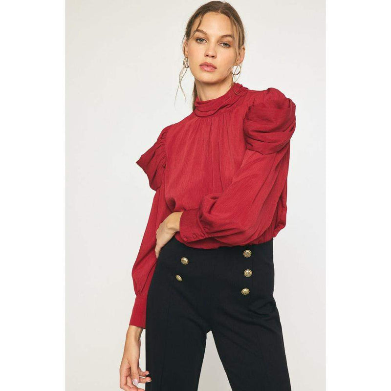 Entro Women Long Sleeve Red Satin Top
