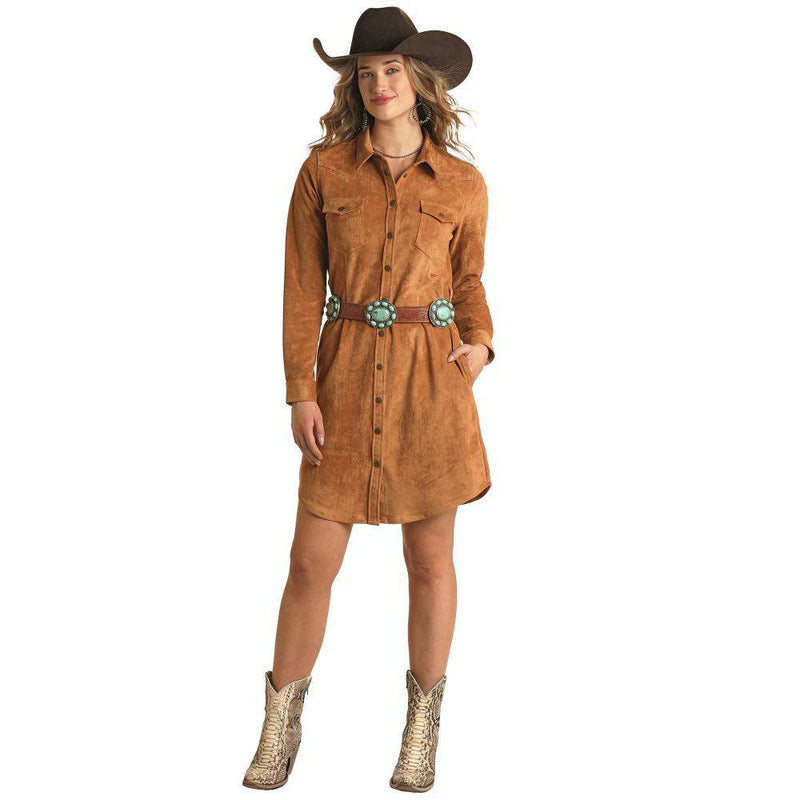 Panhandle Womens Microsuede Self Tie Snap Dress