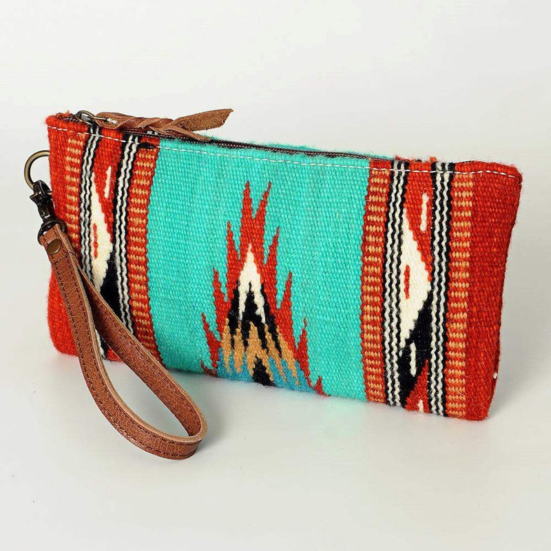 Red and Turquoise Saddle Blanket Wristlet